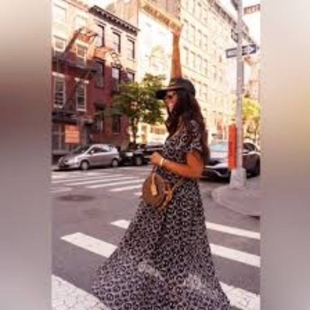 Dressed in LALA Black and White Smiley Face Lucky Lady Tiered Maxi Dress XL
